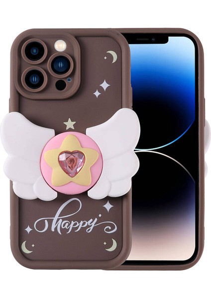 Apple iPhone 14 Pro Kılıf Kamera Korumalı Figür Tasarımlı Senk Kapya Kapak-Koyu Kahve