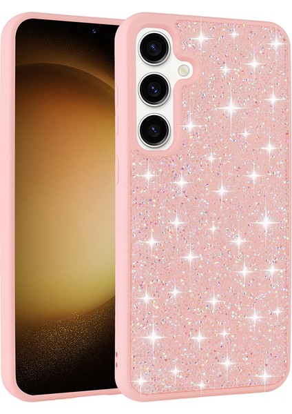 Galaxy S25 Kılıf Parlak Taşlı Tasarım Senk Pırlanta Kapak - Pembe