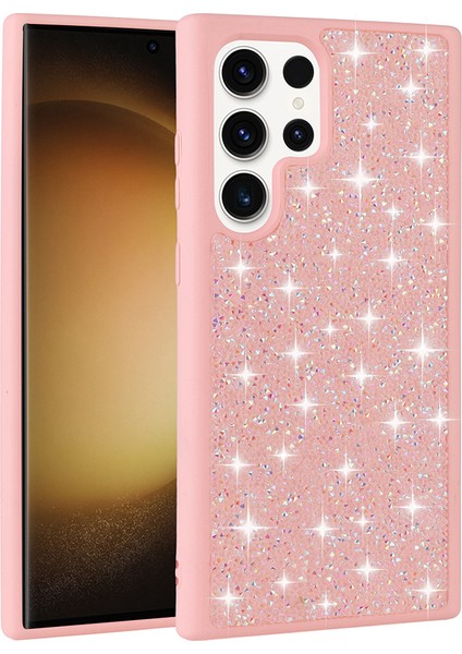 Galaxy S25 Ultra Kılıf Parlak Taşlı Tasarım Senk Pırlanta Kapak - Pembe