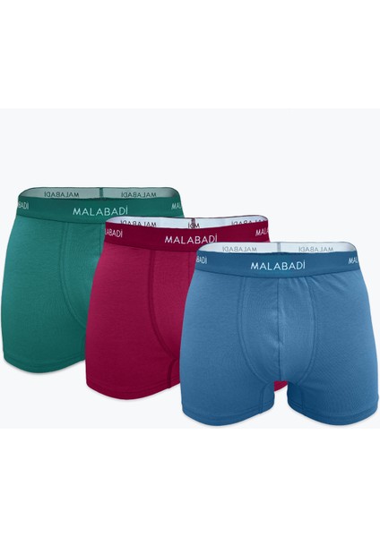 Erkek Mavi Bordo Yeşil 3 Lü Pamuk Elastan Boxer 3M075