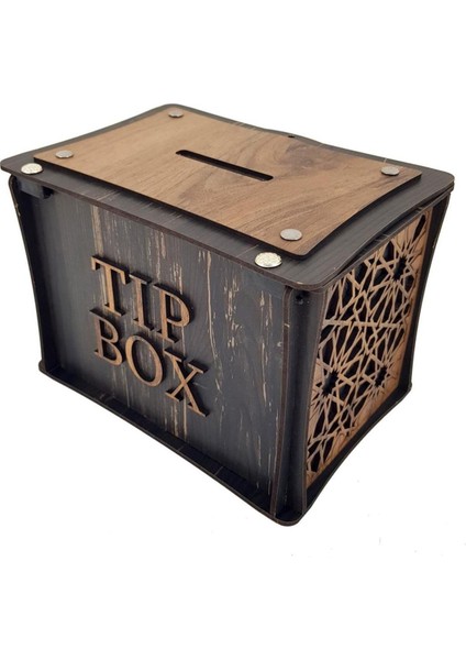El Yapımı Dikdörtgen Ahşap Bahşiş Kutusu Sandık Tip Box Kumbara Tibbox Hediyelik