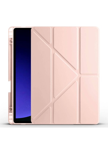 Galaxy Tab S9 Fe Kılıf Uyumlu Senk Tri Folding Kalem Bölmeli Standlı Kılıf-Rose Gold