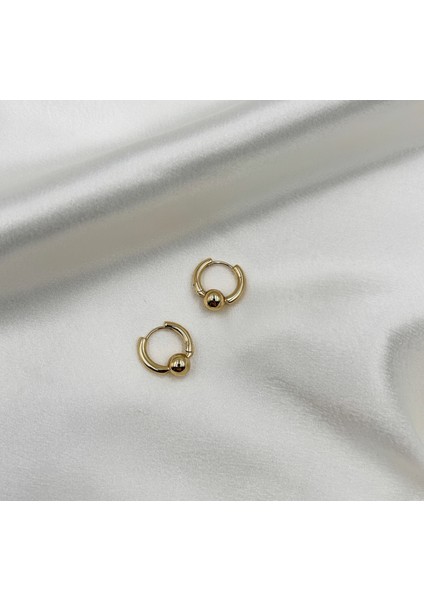 Fıora Yuvarlak Taşlı Gold Paslanmaz Çelik Küpe