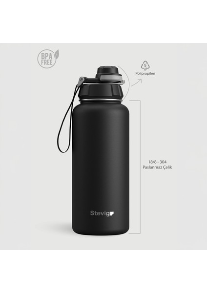 1 Hand Leak-Proof Sızdırmaz Çelik Termos 1000 ml Black ST-210