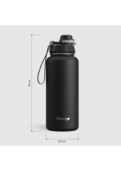 1 Hand Leak-Proof Sızdırmaz Çelik Termos 1000 ml Black ST-210