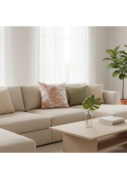 Yüksek Kaliteli Desenli Jakarlı Dokuma Kumaş 45 x 43 cm (İçi Dolu) Açık Kahverengi Ağırlıklı