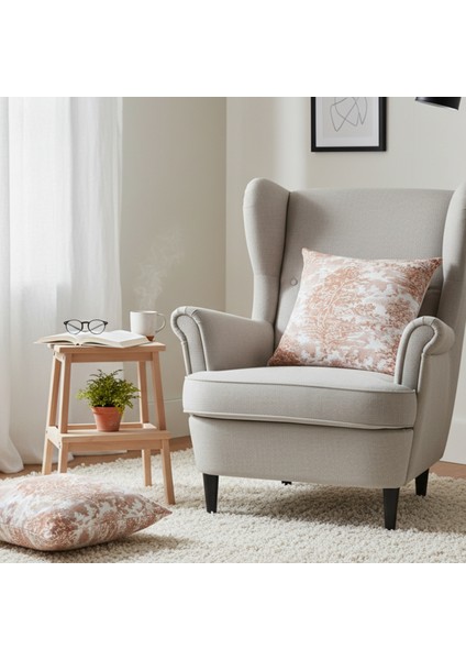 Yüksek Kaliteli Desenli Jakarlı Dokuma Kumaş 45 x 43 cm (İçi Dolu) Açık Kahverengi Ağırlıklı