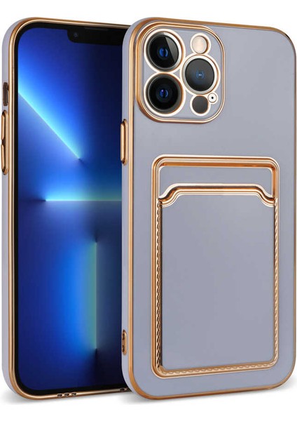 Apple iPhone 13 Pro Kılıf Senk Bark Kartlıklı Kapak-Lila