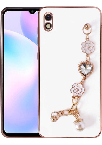 Xiaomi Redmi 9A Kılıf El Tutamaçlı Kamera Korumalı Senk Taka Silikon Kapak-Beyaz