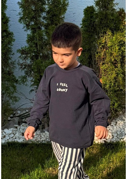 Nakışlı Sweatshirt 1-7 Yaş Antrasit