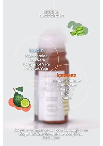 Doğal Roll-on Deodorant Pudrasız Formül 50 ml Tüm Gün Koruma Sağlar