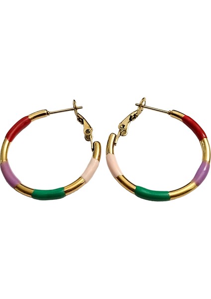 Kadın Çelik Çok Renkli Halka Küpe Altın Renk fırsatları