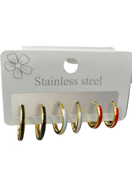 Kadın Çelik 3 Renk 3 Çift Küpe Altın Renk indirimleri