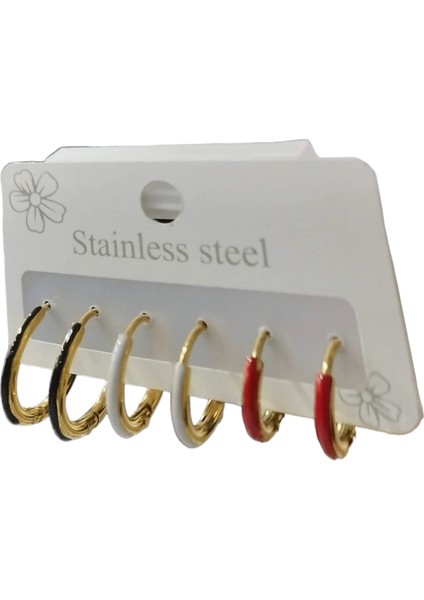 Kadın Çelik 3 Renk 3 Çift Küpe Altın Renk