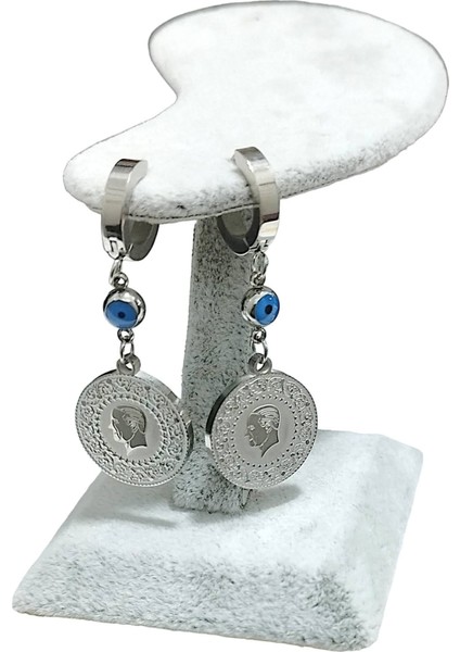 Kadın Ata Model Gümüş Renk Çelik Küpe