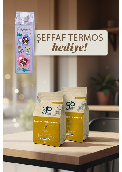 Green Brown Coffee Türk Kahvesi Orta Kavrulmuş Damla Sakızlı - Mastic 2X350 gr + Termos Hediye