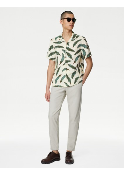 Regular Fit Kısa Kollu Keten Gömlek fırsatları