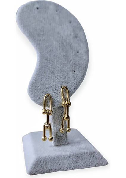 Kadın Çelik Tıffany 3 Geçmeli Küpe Altın Renk