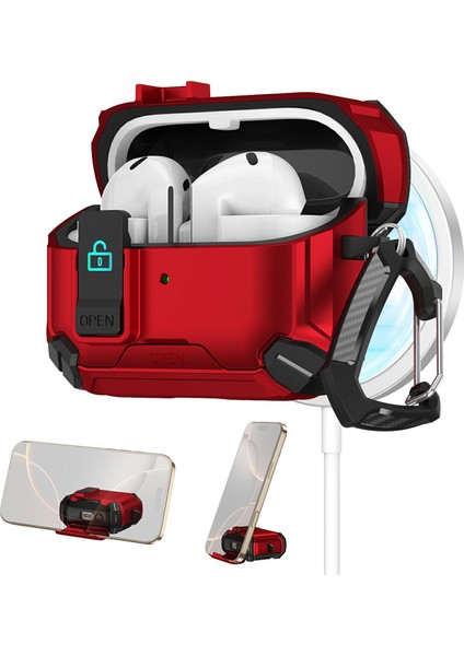 Samsung Galaxy Buds3 Pro / Buds3 Kılıfı Tpu + Pc Uyumlu Magsafe Standlı Bluetooth Uyumlu Kulaklık Kılıfı Karabinalı (Yurt Dışından)