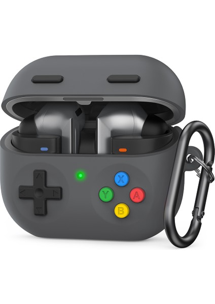 Samsung Galaxy Buds3 Pro Silikon Kılıf Oyun Konsolu Tasarımı Bölünmüş Koruyucu Kılıf Karabina / Kayışlı (Yurt Dışından)