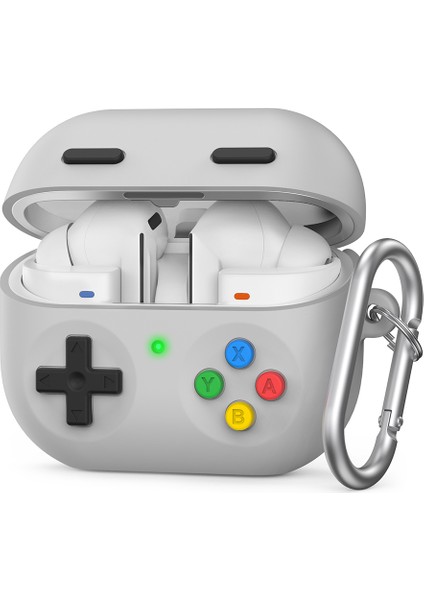 Samsung Galaxy Buds3 Pro Silikon Kılıf Oyun Konsolu Tasarımı Bölünmüş Koruyucu Kılıf Karabina / Kayışlı (Yurt Dışından)