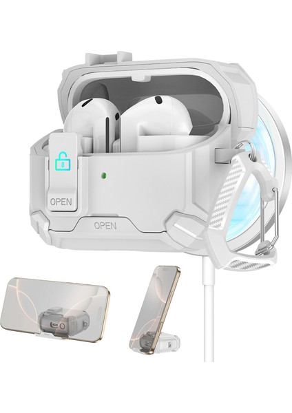 Samsung Galaxy Buds3 Pro / Buds3 Kılıfı Tpu + Pc Uyumlu Magsafe Standlı Bluetooth Uyumlu Kulaklık Kılıfı Karabinalı (Yurt Dışından)