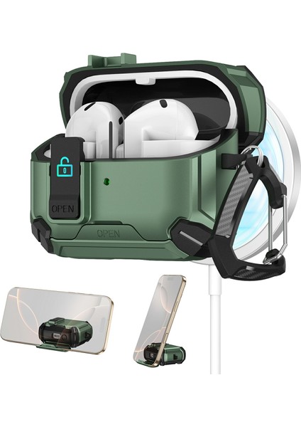 Samsung Galaxy Buds3 Pro / Buds3 Kılıfı Tpu + Pc Uyumlu Magsafe Standlı Bluetooth Uyumlu Kulaklık Kılıfı Karabinalı (Yurt Dışından)