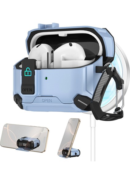Samsung Galaxy Buds3 Pro / Buds3 Kılıfı Tpu + Pc Uyumlu Magsafe Standlı Bluetooth Uyumlu Kulaklık Kılıfı Karabinalı (Yurt Dışından)