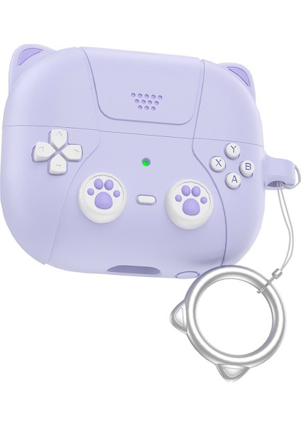 Samsung Galaxy Buds3 / Buds3 Pro Karikatür Kedi Kulaklı Silikon Koruyucu Kılıf ve Askı Kancası (Yurt Dışından)