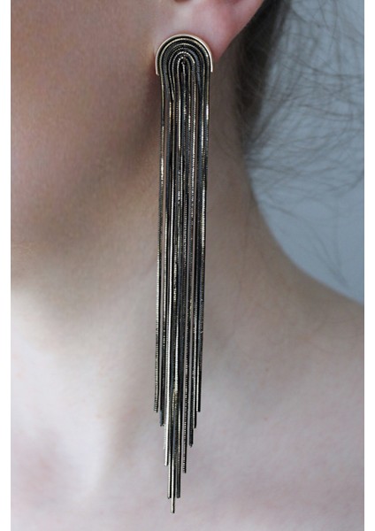 Altın Kaplama Uzun Şelale Kesim Zincir Küpe