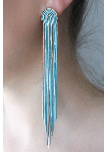 Altın Kaplama Uzun Şelale Kesim Zincir Küpe