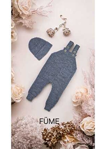 Kız Çocuk Triko Salopet Şapkalı Ayarlanabilir Askılı %100 Akrilik Desenli Gri fiyatları