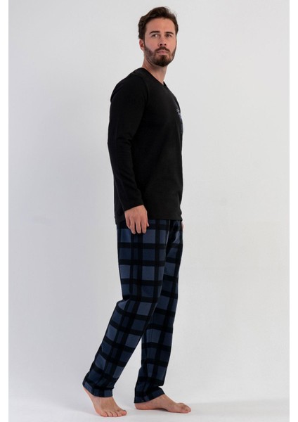Erkek Siyah Uzun Kollu Bisiklet Yaka Kareli Alt 2 Iplik Pijama Takımı C1T8N1305 fiyatları