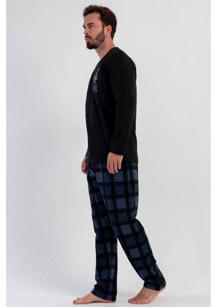 Erkek Siyah Uzun Kollu Bisiklet Yaka Kareli Alt 2 Iplik Pijama Takımı C1T8N1305 modelleri