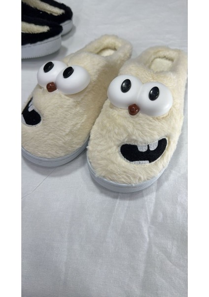 Kadın & Erkek Komik Gözlü Peluş Ev Terliği – Yumuşak, Sıcak ve Kaymaz Tabanlı Kışlık Terlik