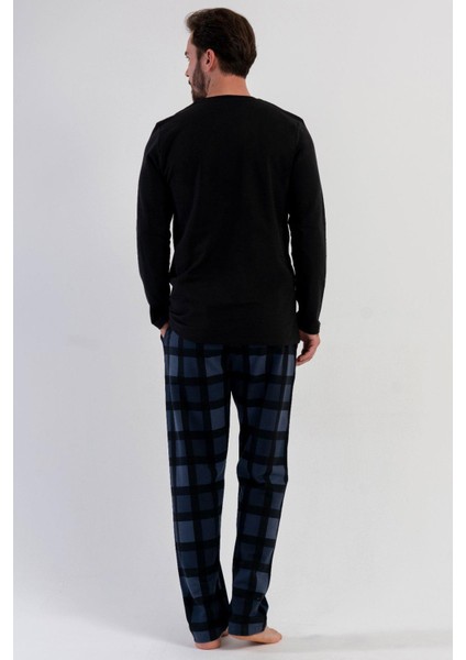 Erkek Siyah Uzun Kollu Bisiklet Yaka Kareli Alt 2 Iplik Pijama Takımı C1T8N1305 fırsatları