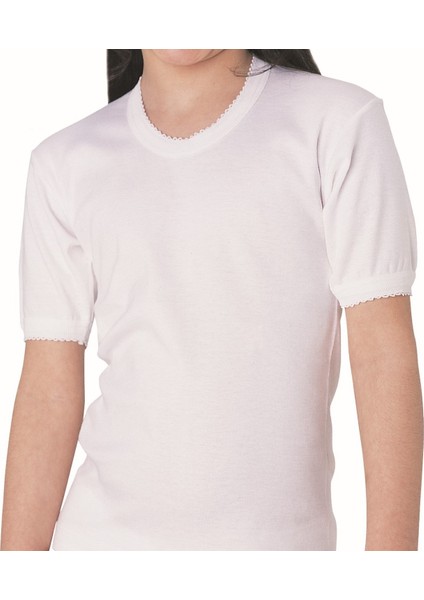 Kız Çocuk Beyaz Yarım Kollu Fanila Atlet % 100 Pamuklu Atlet 3'lü Paket 420-620-3B