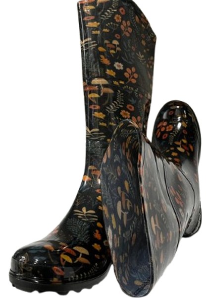 Kadın Yeşil-Bej Çiçekli 35 cm Uzun Bahçe Yağmur Çizmesi EMKK309-210 fırsatları
