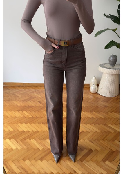 Geniş Kesik Paça Premium Jean- Kahverengi fiyatları