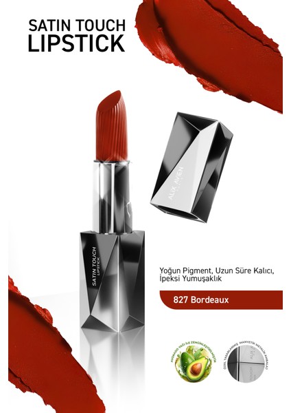 Uzun Süre Kalıcı Nemlendirici Pürüzsüz Etkili Yarı Mat Ruj - Satin Touch Lipstick 827 Bordeaux