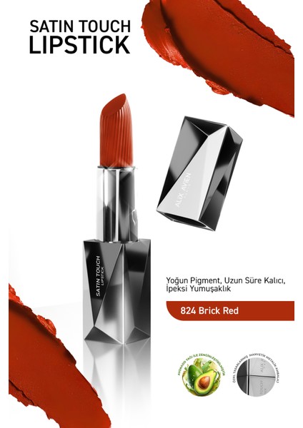 Uzun Süre Kalıcı Nemlendirici Pürüzsüz Etkili Yarı Mat Ruj - Satin Touch Lipstick 824 Brick Red