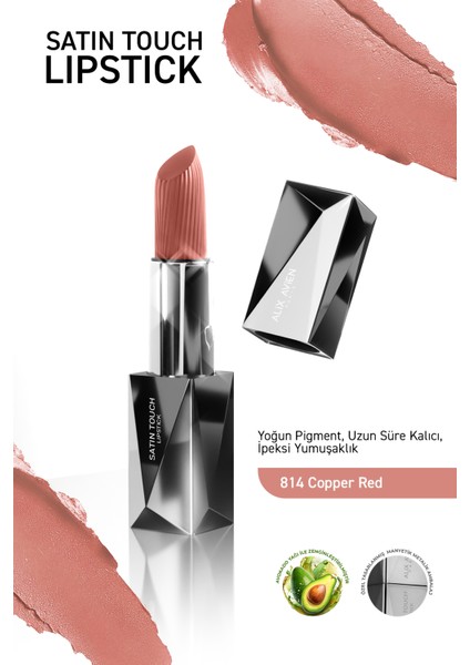 Uzun Süre Kalıcı Nemlendirici Pürüzsüz Etkili Yarı Mat Ruj - Satin Touch Lipstick 814 Copper Red
