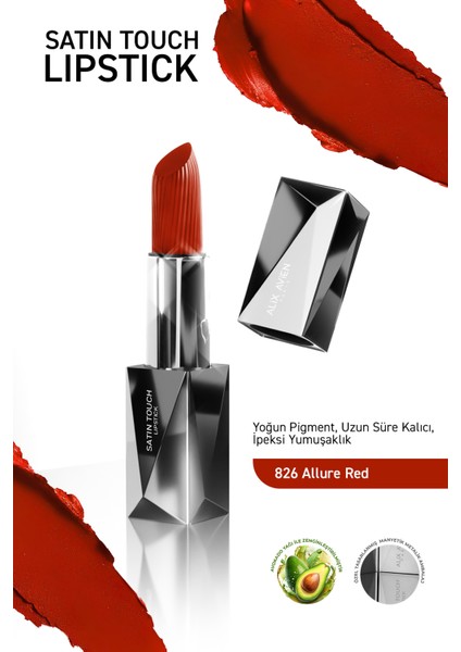 Uzun Süre Kalıcı Nemlendirici Pürüzsüz Etkili Yarı Mat Ruj - Satin Touch Lipstick 826 Allure Red