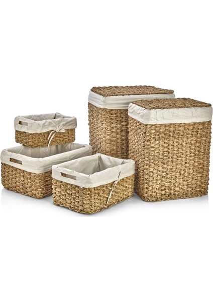 Dekoratif Dikdörtgen Hasır Çamaşır Sepet Sele Düzenleyici 5 Li CL-12049