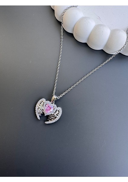 Gümüş Renk Melek Kanadı Kolye Çelik