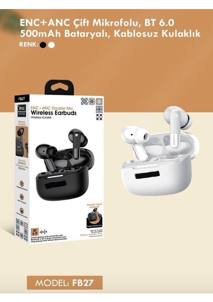 Enc+Anc Ipx4 Su Geçirmez Çift Mikrofonlu Bt 6.0 500MAH Kablosuz Bluetooth Kulaklık - Airpods indirimleri