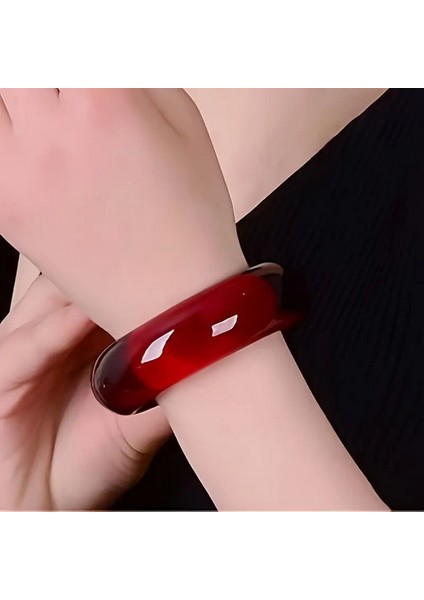 Kadınlar Için 1 Adet Şık Reçine Bilezik - Minimalist Vintage Tarzı, Parlak Kırmızı Tasarım, Günlük Kıyafetler & Hediye Için Hafif Reçine Bilezik Çap 6 cm Genişlik1,8 Mm.