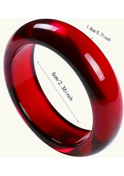 Kadınlar Için 1 Adet Şık Reçine Bilezik - Minimalist Vintage Tarzı, Parlak Kırmızı Tasarım, Günlük Kıyafetler & Hediye Için Hafif Reçine Bilezik Çap 6 cm Genişlik1,8 Mm. indirimleri