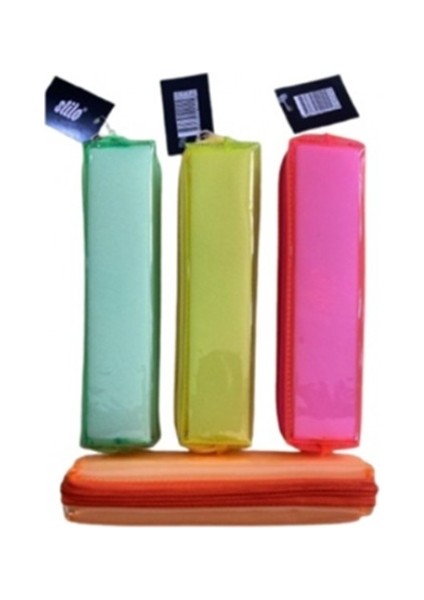 Kalem Çantası Neon Renkli Şeffaf Karışık - 2 Adet