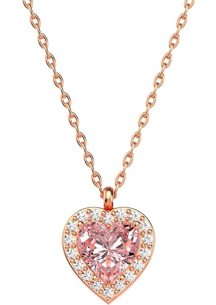 Pembe Kalp Taşlı Pırlanta Görünümlü Rose Gümüş Kolye modelleri